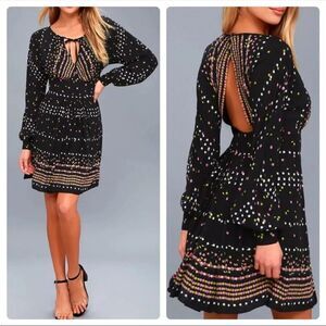 Free People Coryn Black Print Long Sleeve Dress Sz 6